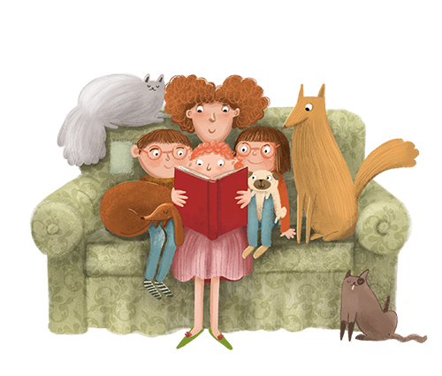 Family reding a book